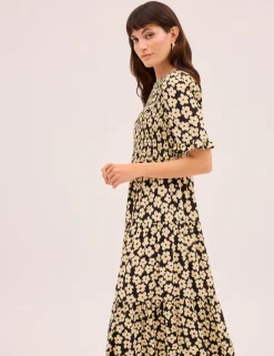 Floral Shirred Maxi Tiered Dress