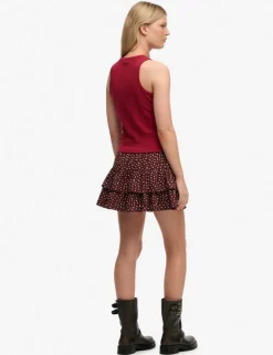 Floral Shirred Ruffle Mini Tiered Skirt