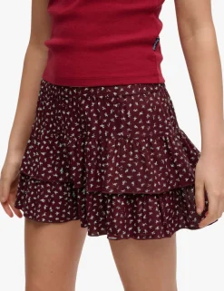 Floral Shirred Ruffle Mini Tiered Skirt