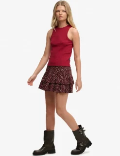 Floral Shirred Ruffle Mini Tiered Skirt