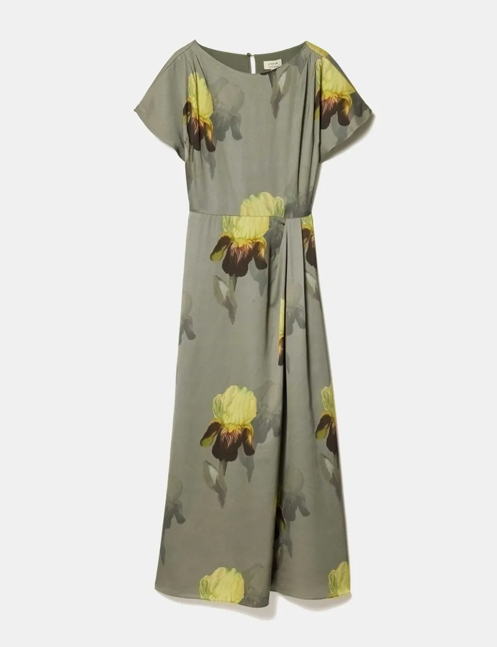 Floral Slash Neck Midaxi Waisted Dress