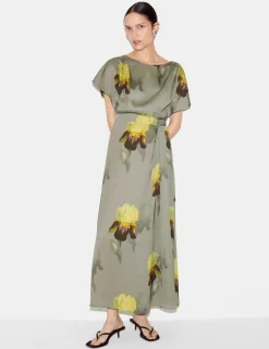 Floral Slash Neck Midaxi Waisted Dress