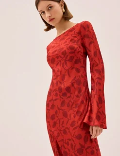 Floral Slash Neck Midaxi Column Dress