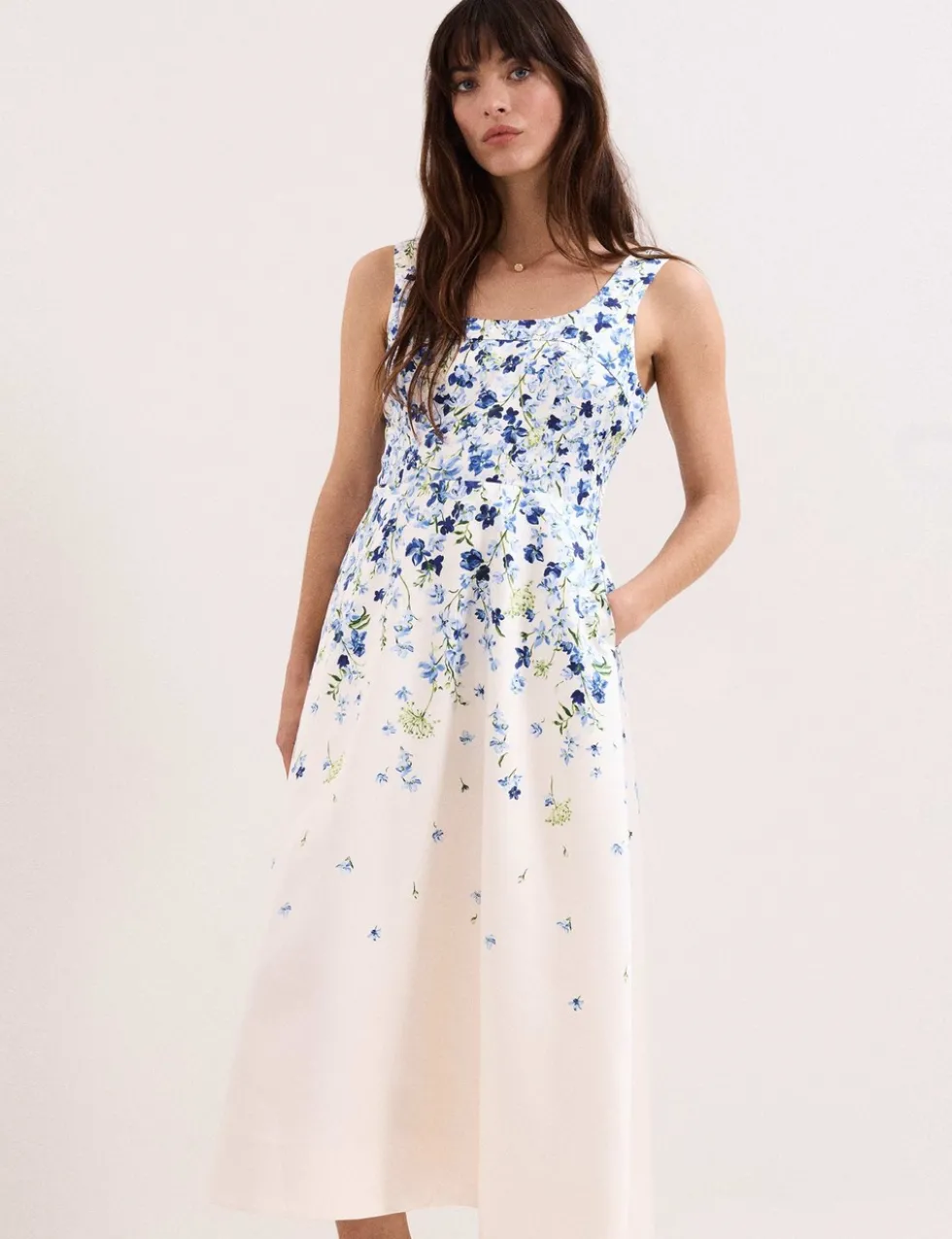 Floral Square Neck Midaxi Skater Dress
