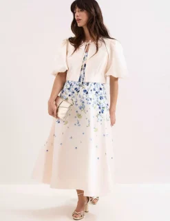 Floral Square Neck Midaxi Skater Dress