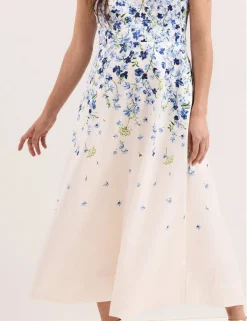 Floral Square Neck Midaxi Skater Dress