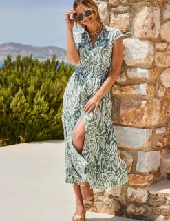 Floral Square Neck Midi Shirred Dress