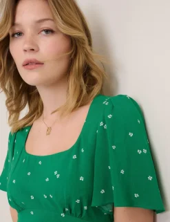 Floral Square Neck Midi Tea Dress