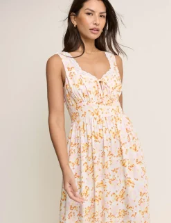 Floral Square Neck Midi Waisted Dress