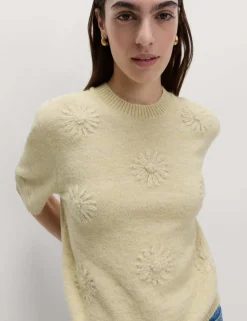 Floral Textured Knitted Top with Wool