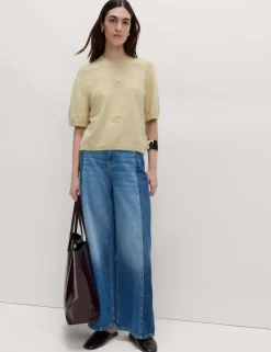 Floral Textured Knitted Top with Wool