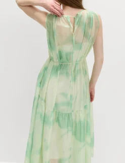 Floral Tie Detail Midi Tiered Dress