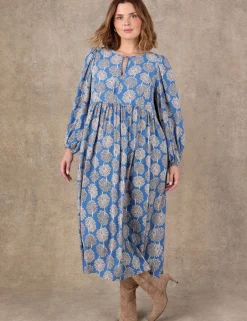Floral Tie Neck Blouson Sleeve Midaxi Dress