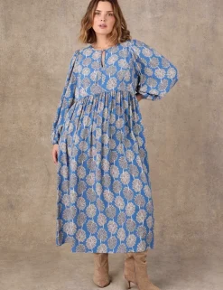 Floral Tie Neck Blouson Sleeve Midaxi Dress