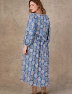 Floral Tie Neck Blouson Sleeve Midaxi Dress