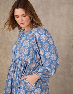 Floral Tie Neck Blouson Sleeve Midaxi Dress