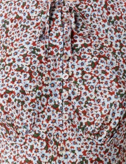 Floral Tie Neck Button Front Midi Tea Dress