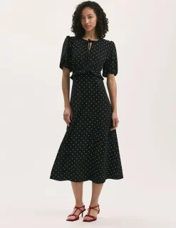 Floral Tie Neck Midi Tea Dress