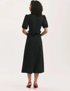 Floral Tie Neck Midi Tea Dress