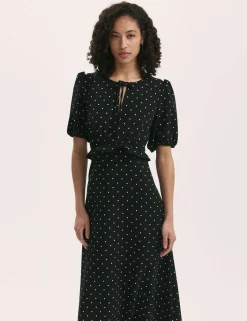 Floral Tie Neck Midi Tea Dress