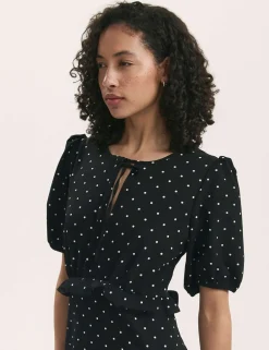 Floral Tie Neck Midi Tea Dress