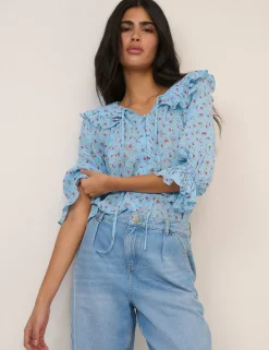 Floral Tie Neck Relaxed Blouse