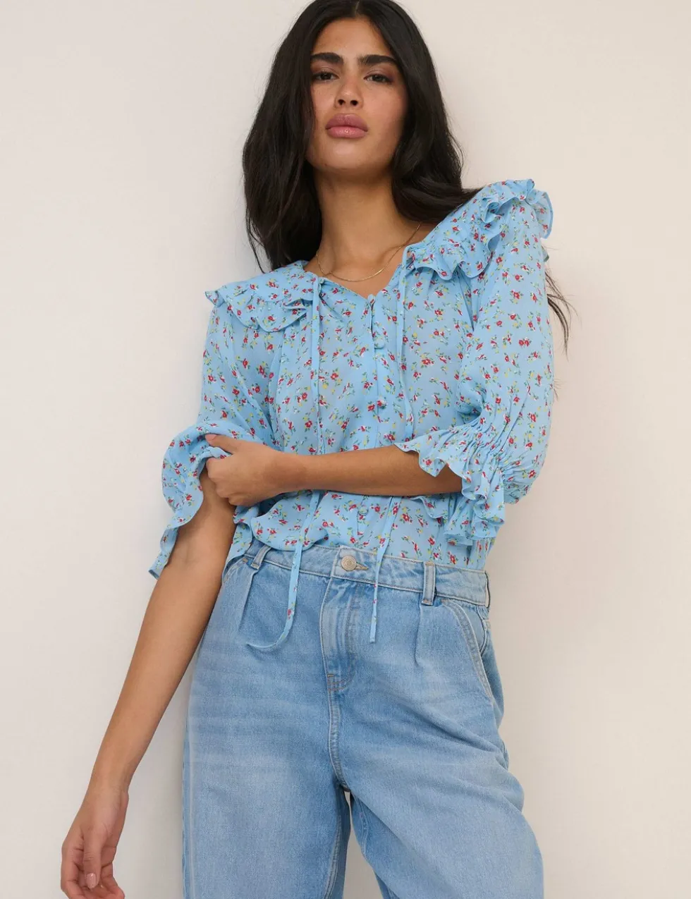 Floral Tie Neck Relaxed Blouse