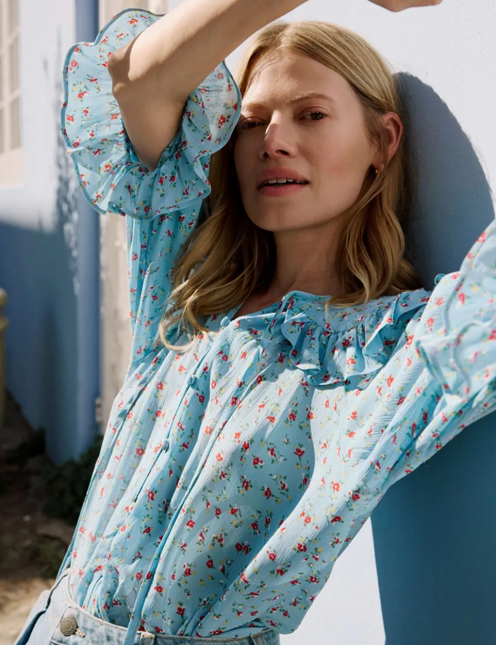 Floral Tie Neck Relaxed Blouse