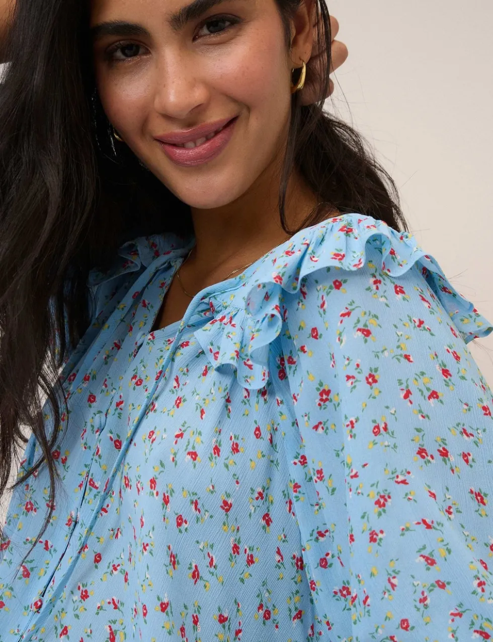 Floral Tie Neck Relaxed Blouse