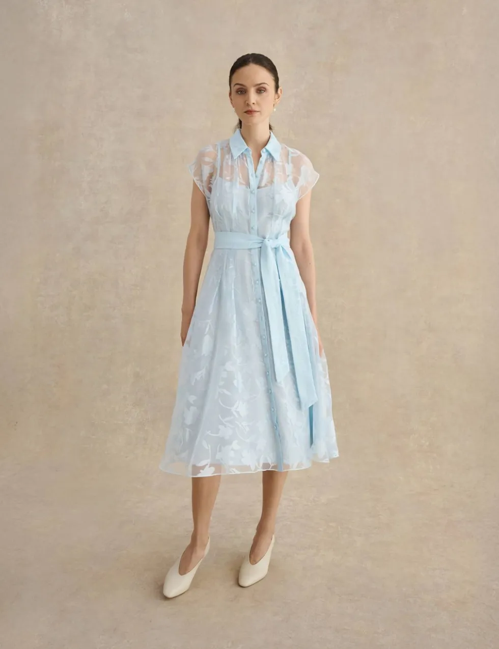 Floral Tie Waist Knee Length Skater Dress