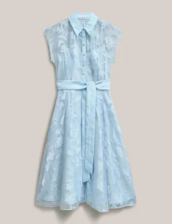Floral Tie Waist Knee Length Skater Dress