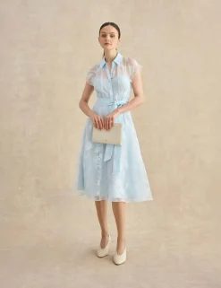 Floral Tie Waist Knee Length Skater Dress