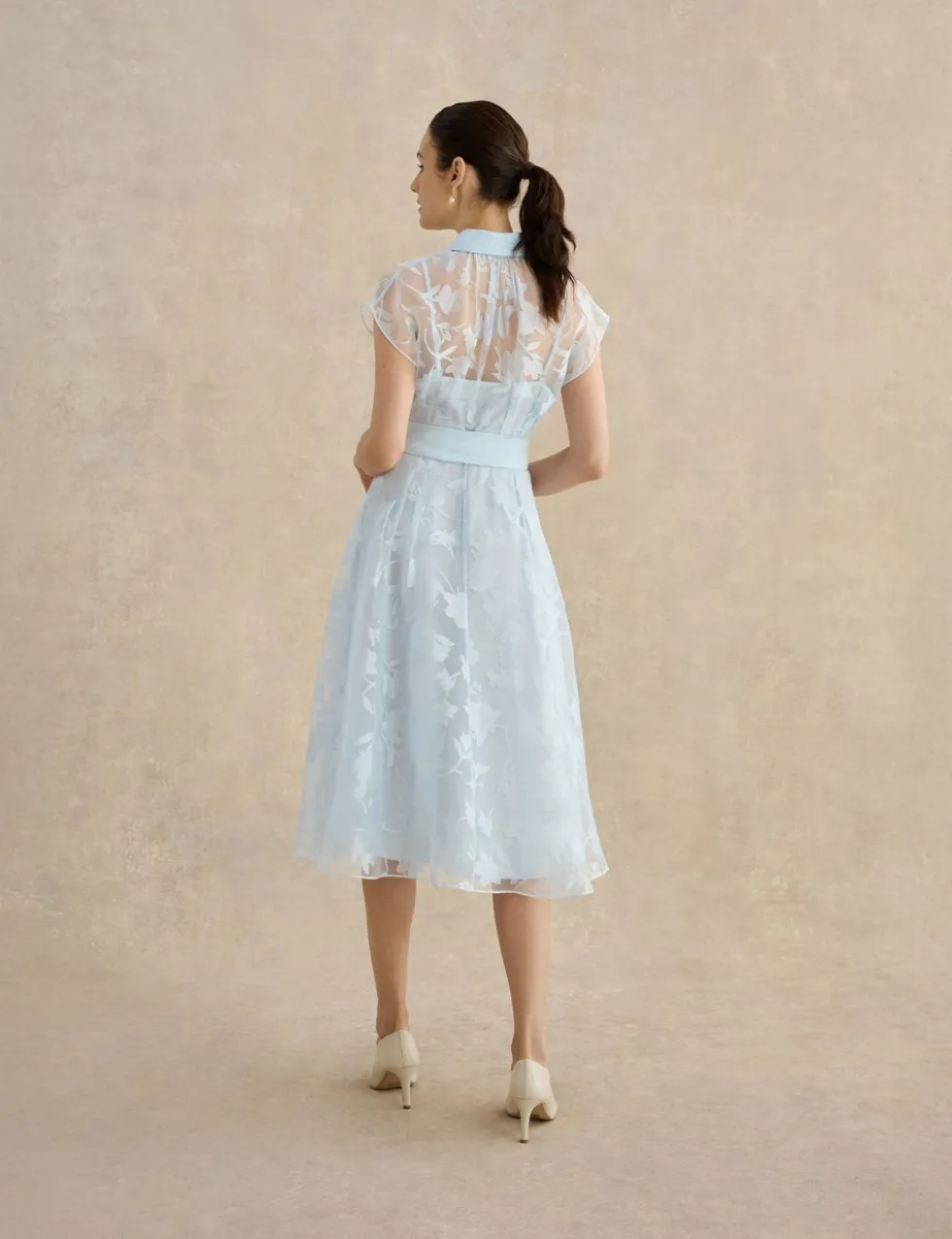 Floral Tie Waist Knee Length Skater Dress