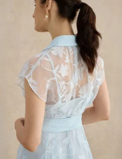 Floral Tie Waist Knee Length Skater Dress