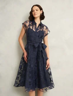 Floral Tie Waist Knee Length Skater Dress