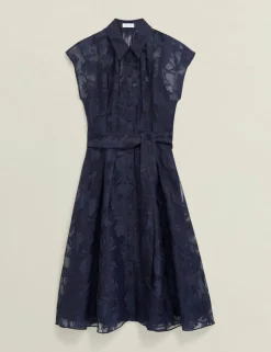 Floral Tie Waist Knee Length Skater Dress