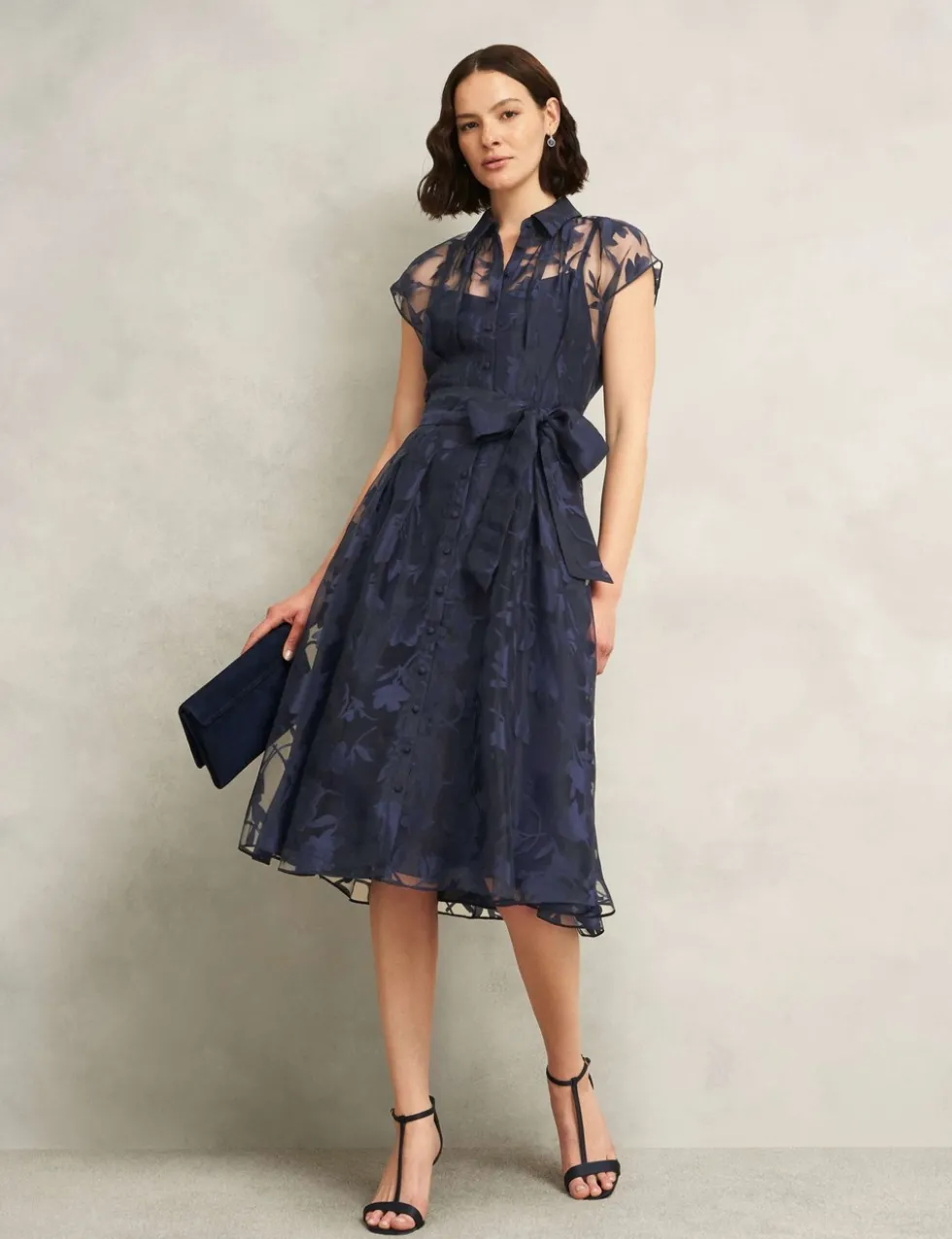 Floral Tie Waist Knee Length Skater Dress