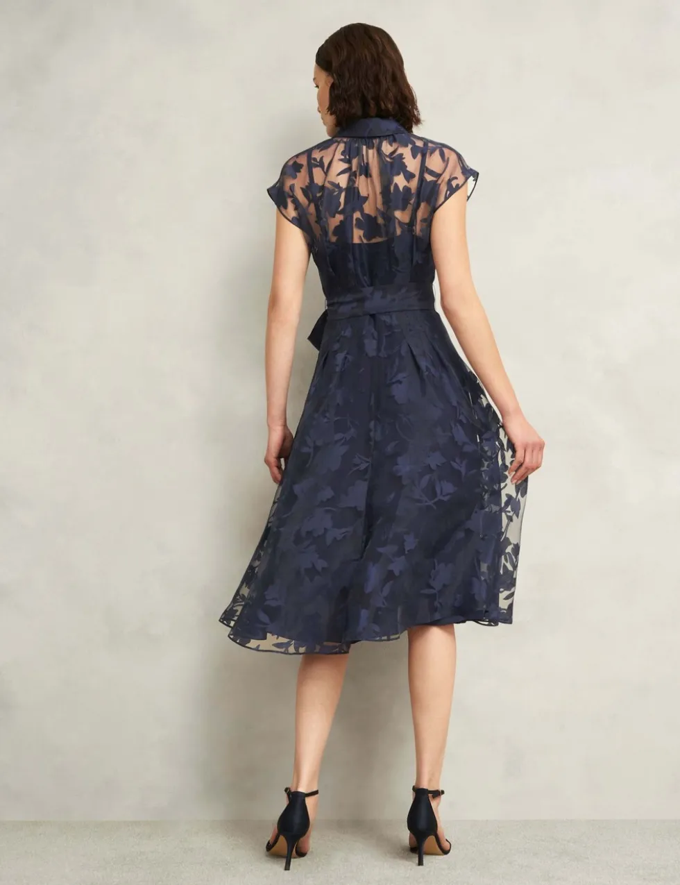 Floral Tie Waist Knee Length Skater Dress