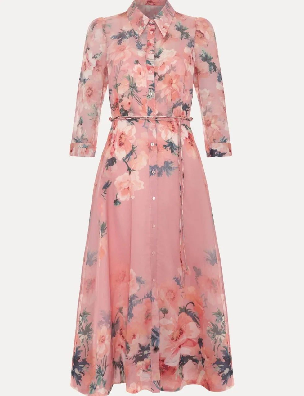 Floral Tie Waist Midi Shirt Dress