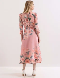 Floral Tie Waist Midi Shirt Dress