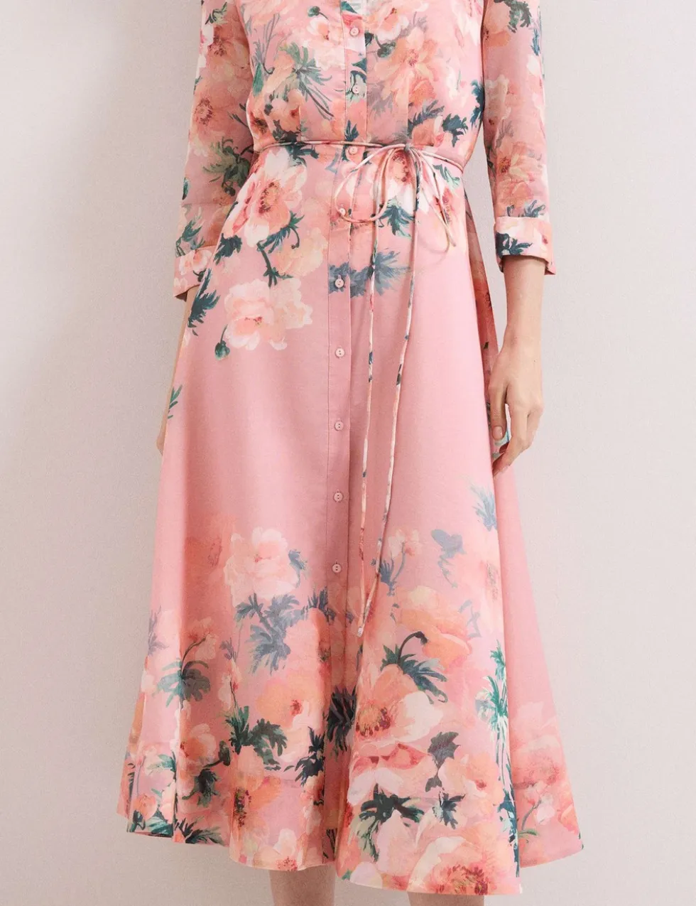 Floral Tie Waist Midi Shirt Dress