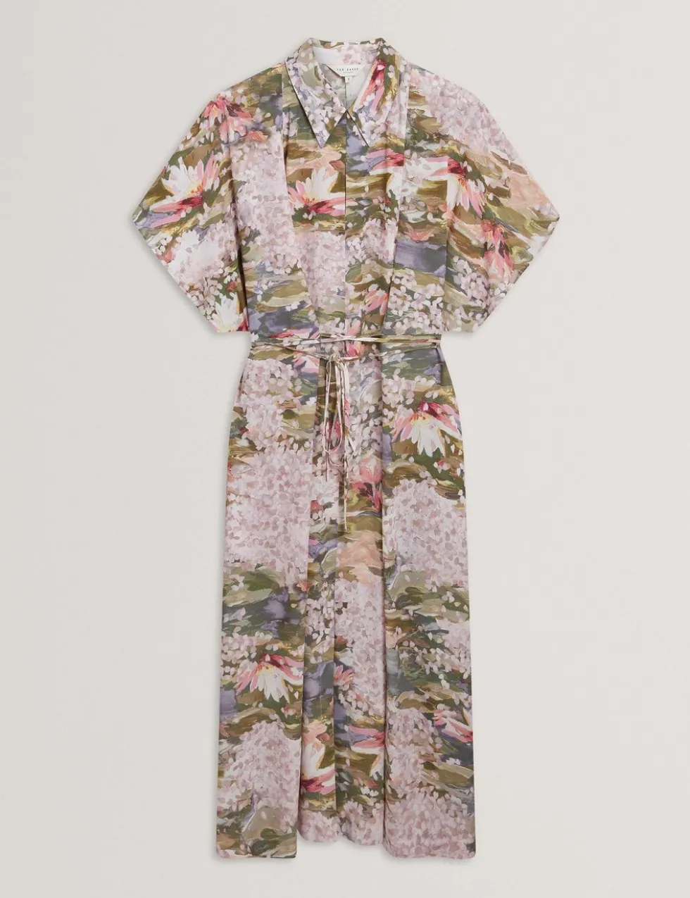 Floral Tie Waist Midi Shirt Dress