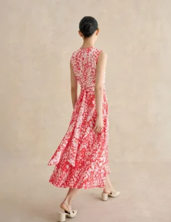 Floral Tie Waist Midi Waisted Dress