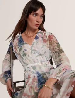 Floral Tie Waist Pleated Mini Smock Dress