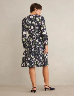 Floral Tie Waist Skater Knee Length Dress
