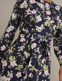 Floral Tie Waist Skater Knee Length Dress