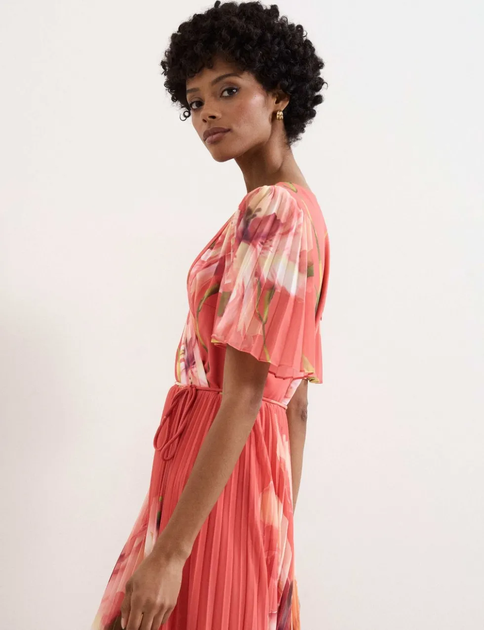 Floral V-Neck Angel Sleeve Maxi Skater Dress