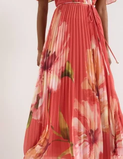 Floral V-Neck Angel Sleeve Maxi Skater Dress