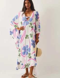 Floral V-Neck Beach Cover Up Kaftan