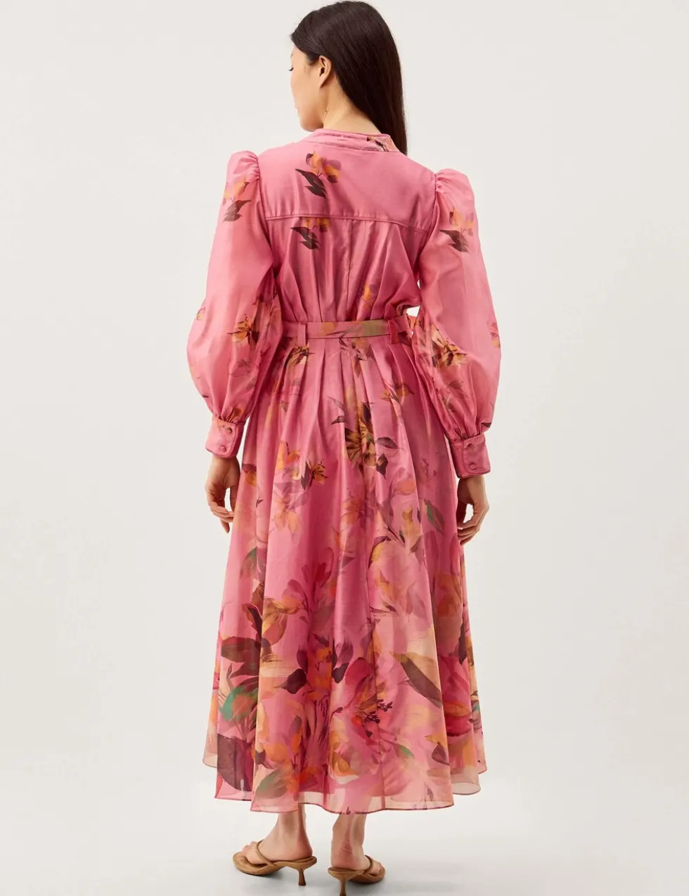 Floral V-Neck Belted Midi Waisted Dress